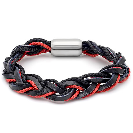 Genuine Leather Bracelet // Black + Red