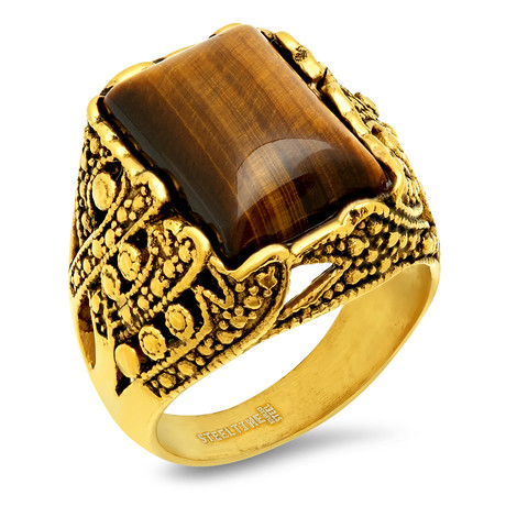 18k Gold Plated Tiger Eye Ring (Size 9)
