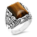 Silvertoned Tiger Eye Ring // Silver (Size 9)