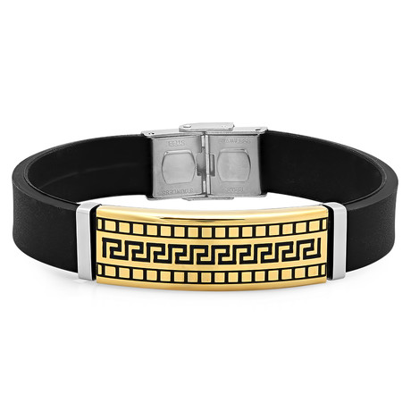 Leather + 18k Gold Plated Greek Key Accent