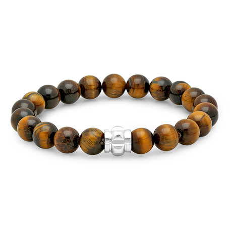 Tiger Eye Beaded Bracelet + Silver Toned Accent