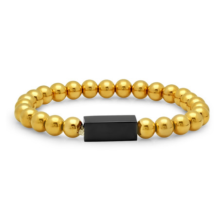18k Gold Plated Beaded Bracelet + Black Accent