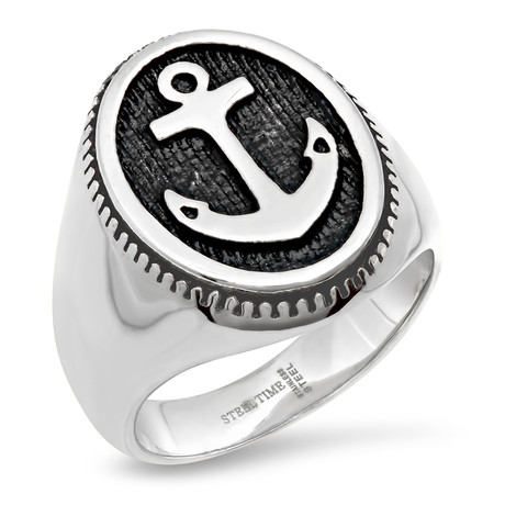 Silver Toned Anchor Ring (Size 9)