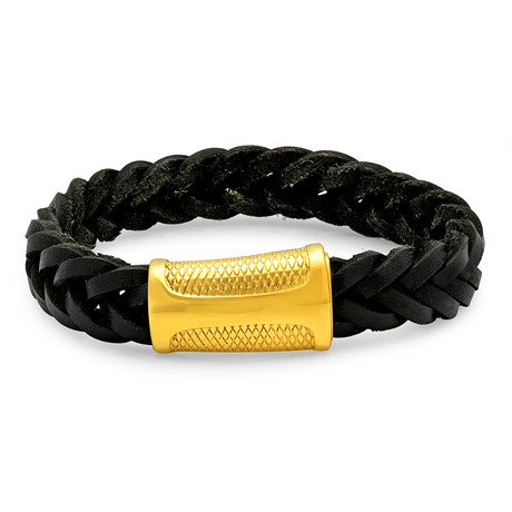 Leather Braided Bracelet + 18k Gold Plated Clasp
