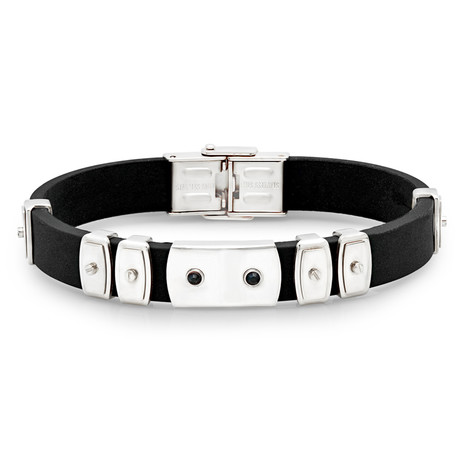 Silver Toned + Leather Bracelet