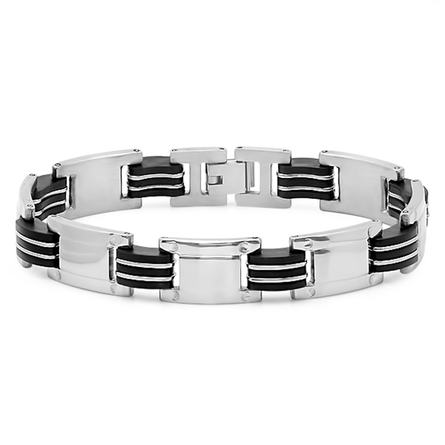 Silver Toned + Rubber Link Bracelet - HMY - Touch of Modern
