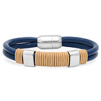 Leather And Tan Rubber Bracelet // Blue