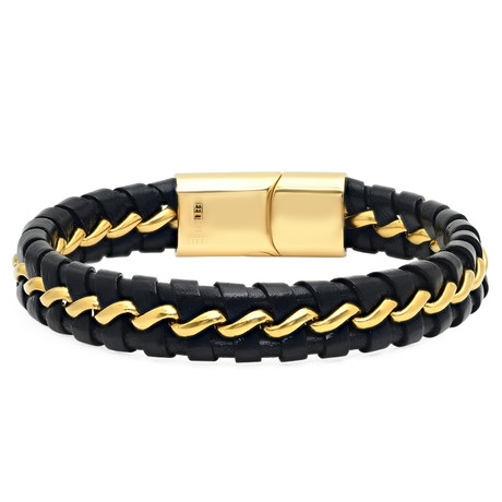 Leather + 18k Gold Plated Inlay Accent Bracelet