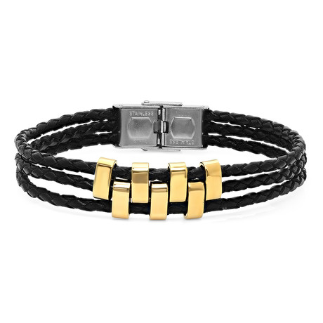 Triple Layered Bracelet // Black + Gold Plated