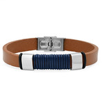 Leather Bracelet // Tan + Navy Rubber