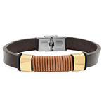Leather Bracelet // Brown + Tan Rubber