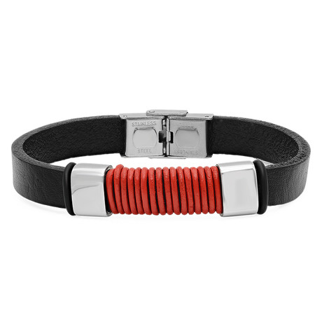 Leather Bracelet // Black + Red Rubber