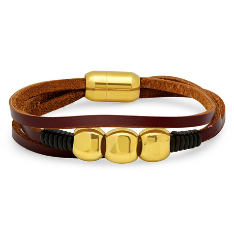 Leather  Bracelet // Brown + Gold Plated
