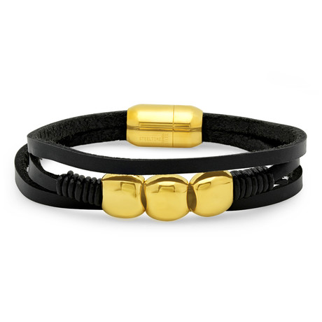 Leather  Bracelet // Black + Gold Plated