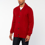 Cable Knit Shawl Collar Cardigan // Red Setter M (L)