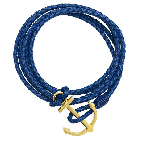 Braided Leather Anchor Bracelet // Blue + Gold