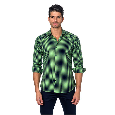 TOM Button-Up // Green + Navy Gingham (S)