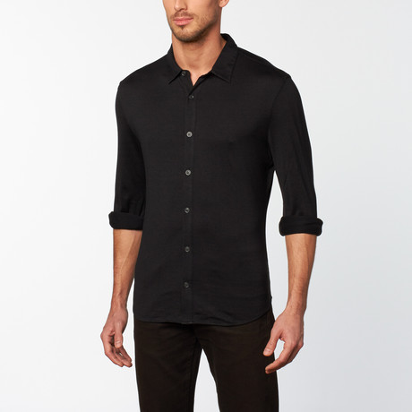 Long-Sleeve Button Down Collar Shirt // Black (S)