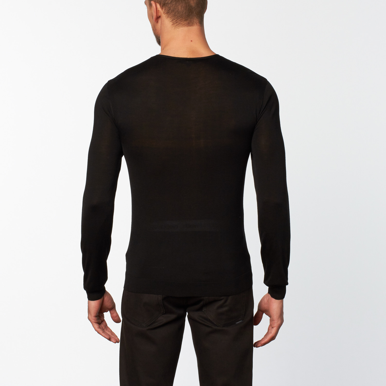 Vee Neck Contrast Stitch Sweater // Black (S) - The Clearout: John ...
