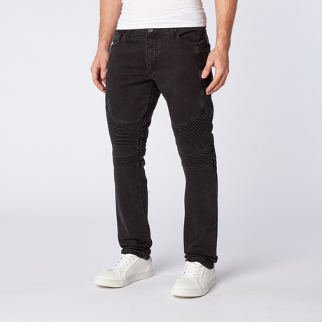 Quilted Skinny Washed Moto Jeans // Black (30WX32L)