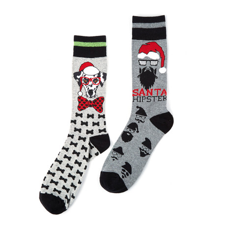 Crew Holiday Socks // Santa Hipster + Preppy Dog // Pack of 2