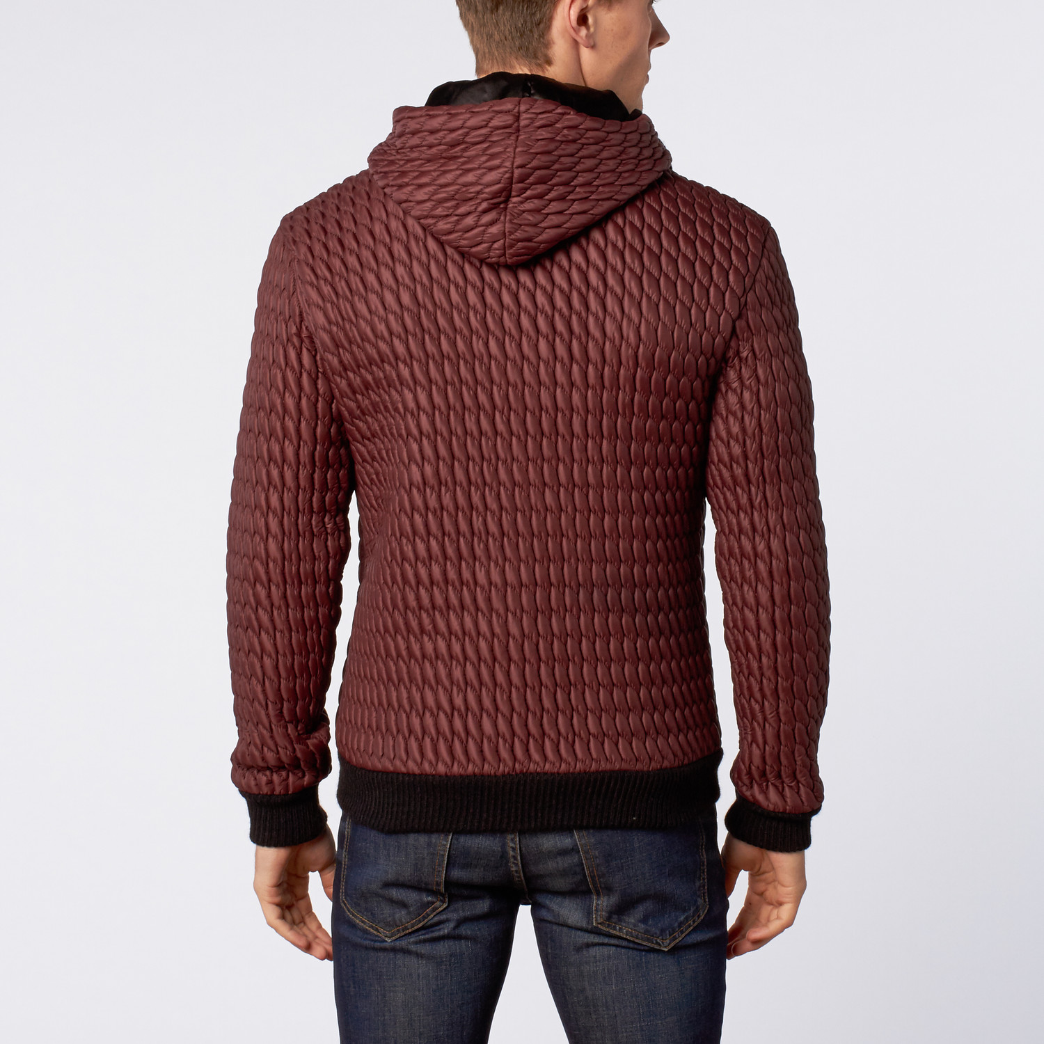 Quilted Hoodie Sports Jacket // Wine (M) - Ron Tomson - Touch of Modern