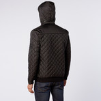 Quilted Hidden Hoodie Jacket // Black (L)