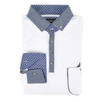 Long-Sleeve Pocket Polo // White + Blue (XL)