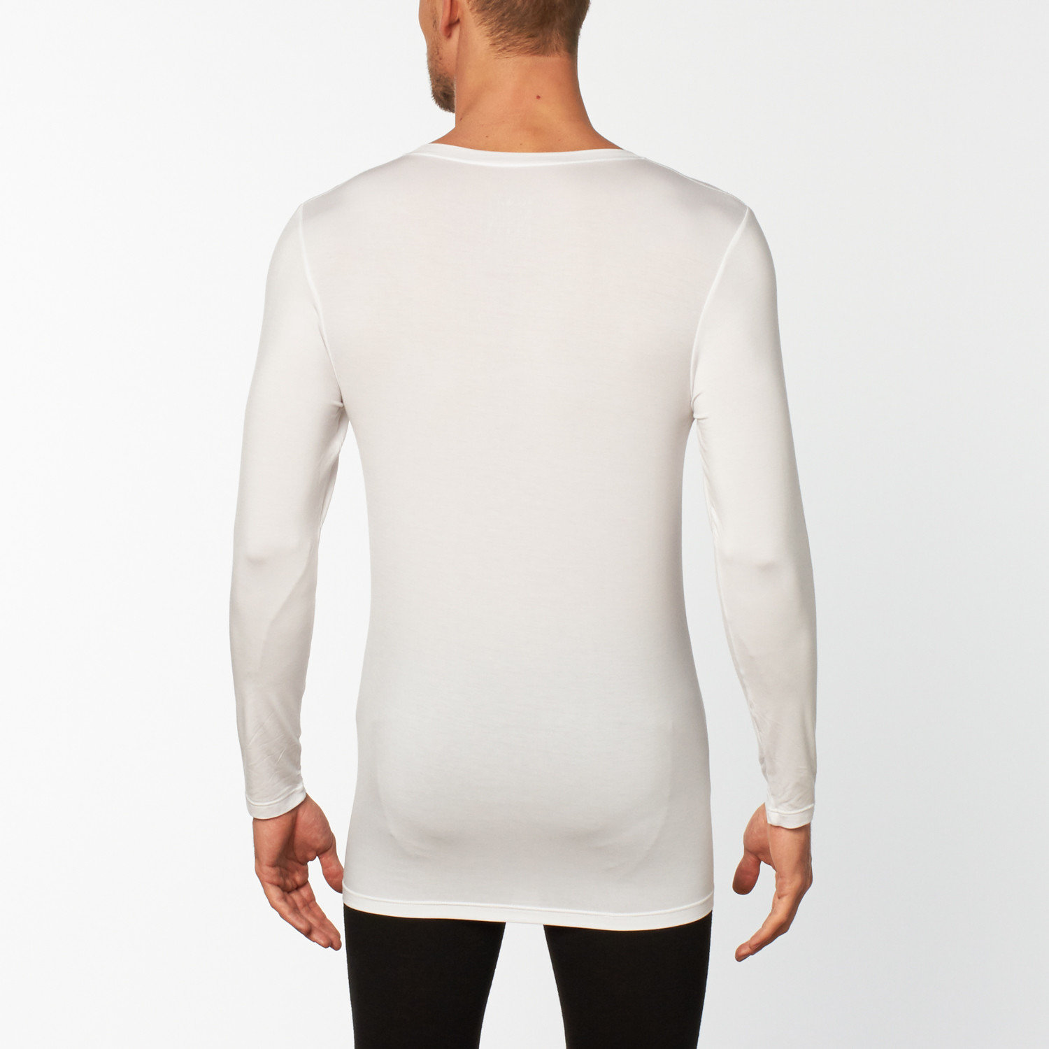 Deep V-Neck Long-Sleeve Undershirt // White (Small) - Obviously ...