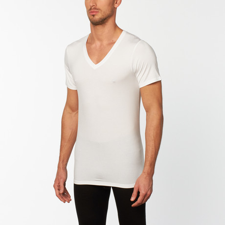 Deep V-Neck Short-Sleeve Undershirt // White (Small)