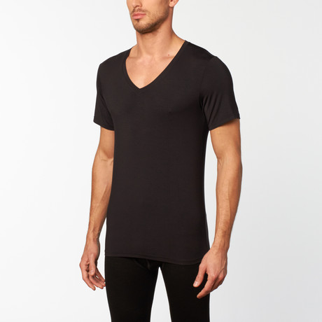 Deep V-Neck Short-Sleeve Undershirt // Black (Small)