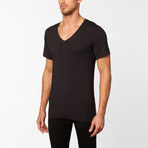 Deep V-Neck Short-Sleeve Undershirt // Black (X-Large)