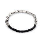 Armour Leather + Steel Bracelet // Silver & Black