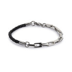 Armour Leather + Steel Bracelet // Silver & Black