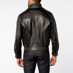 Classic Double-Collared Leather Bomber Jacket // Black (2XL)