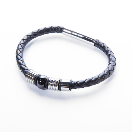 Genuine Braided Leather Bracelet + Steel Charm