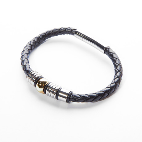 Genuine Braided Leather Bracelet + Gold Charm