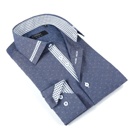 Coogi // Button-Up Shirt + Contrast Dot Detail // Chambray Blue (S)