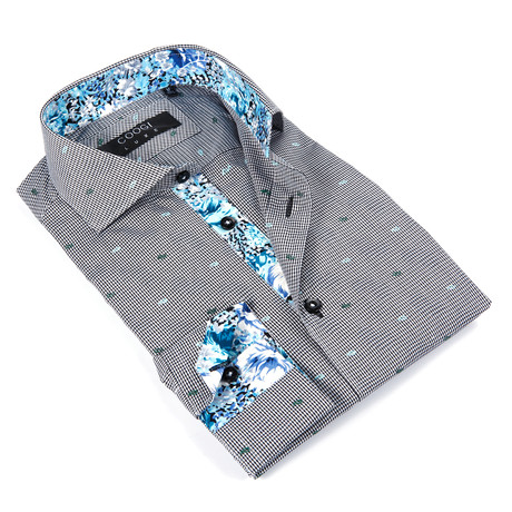 Overall Dot Button Up Shirt // Grey + Multi Blue (S)