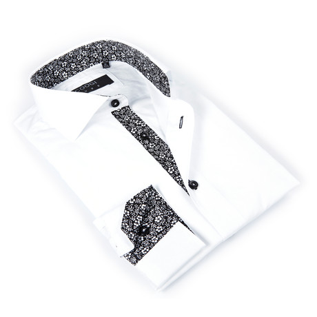 Button-Up Shirt + Mini Floral Detail // White (S)