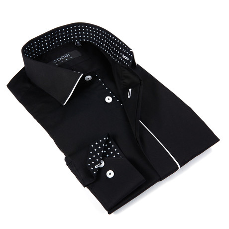 Button-Up Shirt + Contrast Dot Detail // Jet Black (S)