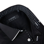 Button-Up Shirt + Contrast Dot Detail // Jet Black (XL)