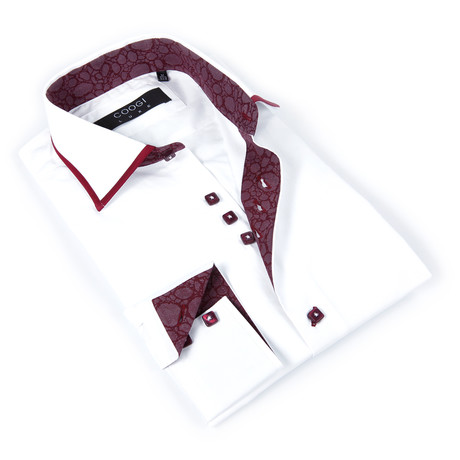 Button-Up Shirt + Contrast Detail // White + Deep Red (S)