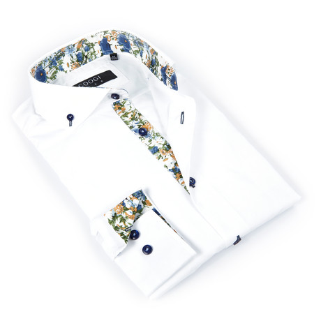 Button-Up Shirt + Contrast Garden Detail // White (S)