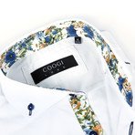 Button-Up Shirt + Contrast Garden Detail // White (S)