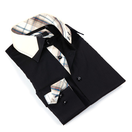 Button-Up Shirt + Plaid Detail // Jet Black +Tan (S)