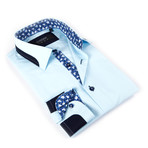Button-Up Shirt + Abstract Floral Detail // Robin Egg Blue (XL)