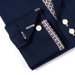 Button-Up Shirt + Geo Square Detail // Deep Navy + Multi Brown (XL)