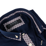 Button-Up Shirt + Geo Square Detail // Deep Navy + Multi Brown (XL)