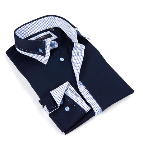 Button-Up Shirt + Plaid Detail // Deep Navy + Light Blue (S)